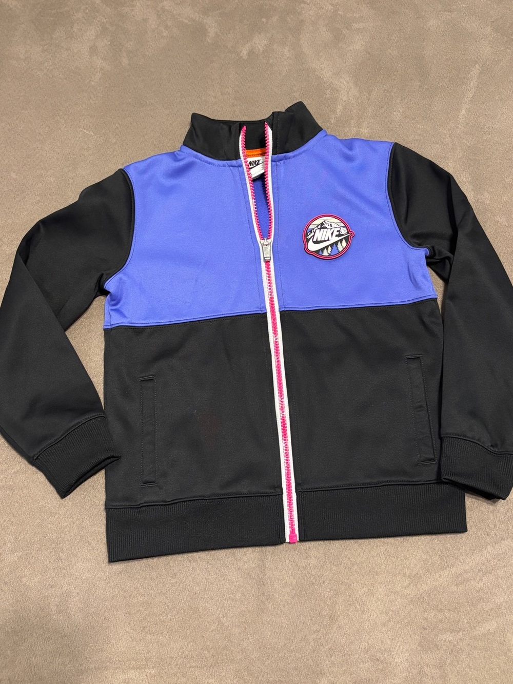 Nike Kids Black and Purple Zip-Up Jacket with Pink Trim